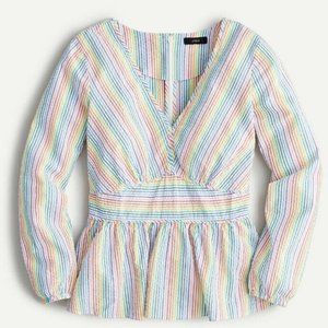 J. Crew V Neck Peplum Top Rainbow Seersucker Size